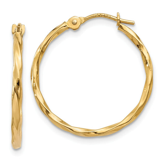 Million Charms 14k Yellow Gold Twist Hoop Earrings, 15mm x 1.5mm