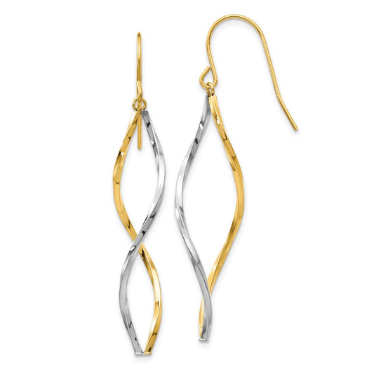 Million Charms 14k Two-tone Twist Dangle Earrings, 46mm x 11mm