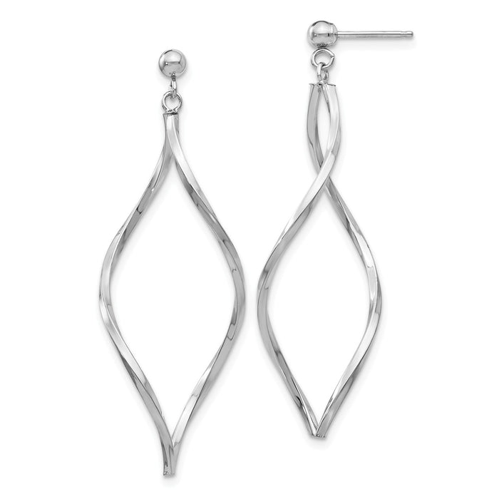 Million Charms 14k White Gold Twisted Post Dangle Earrings, 40mm x 13mm