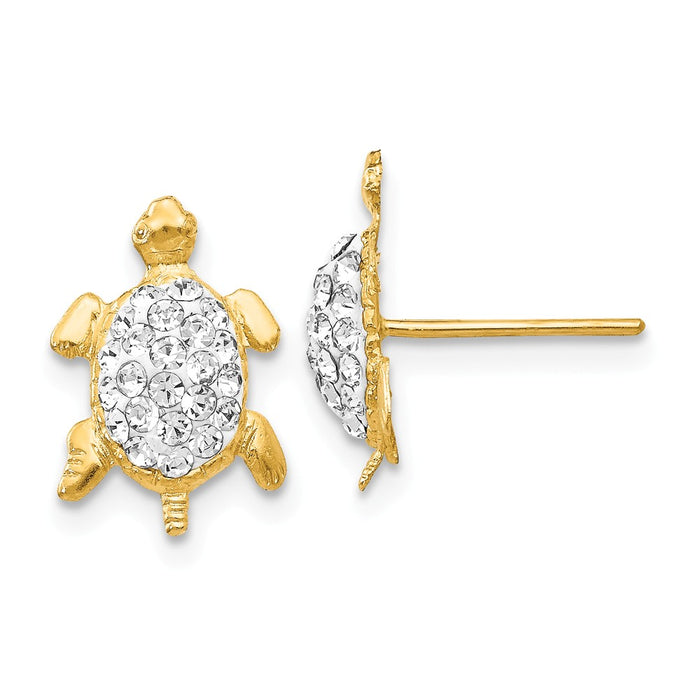 Million Charms 14k Yellow Gold Crystal White Turtle Post Earrings, 12mm x 9mm