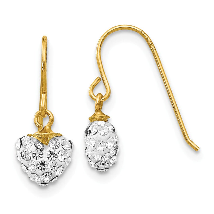 Million Charms 14k Yellow Gold Crystal Heart Dangle Earrings, 15mm x 7mm