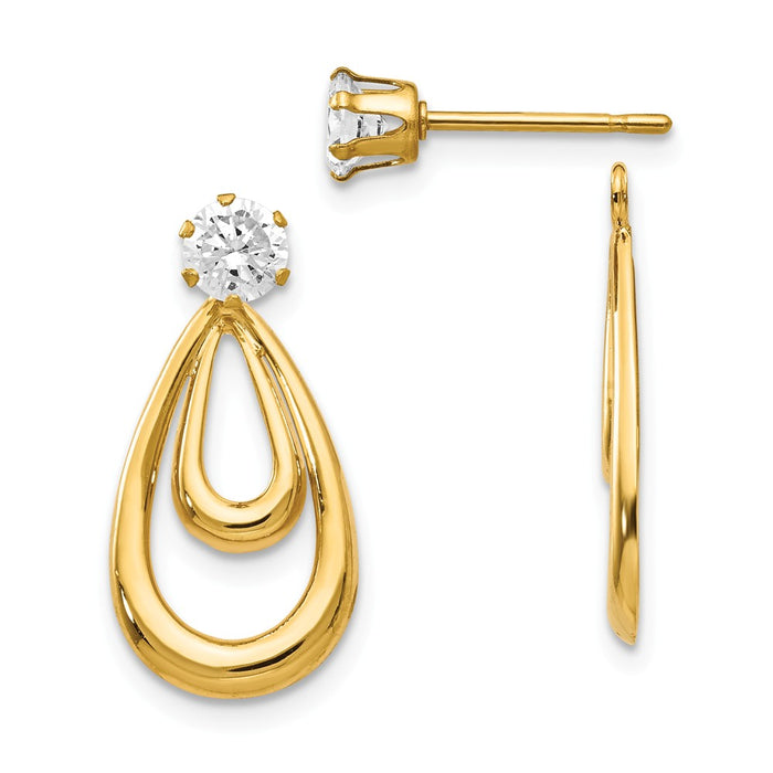 Million Charms 14k Yellow Gold Yellow Gold Polished with Cubic Zirconia ( CZ ) Stud Earring Jackets, 25mm x 9mm