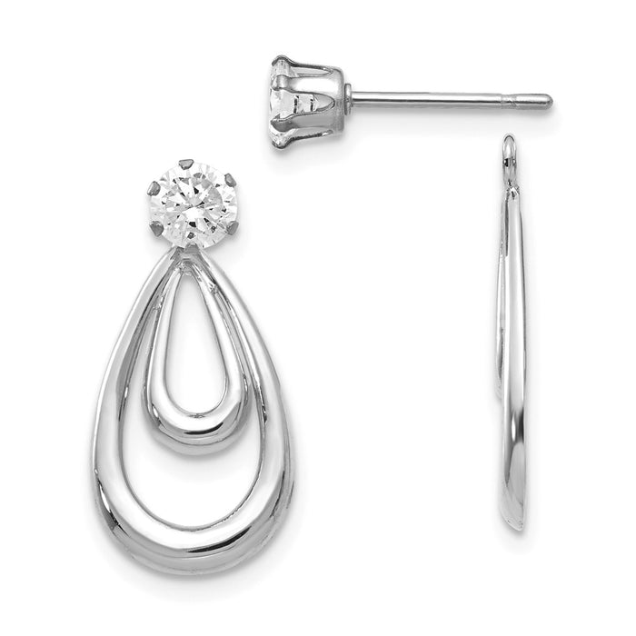 Million Charms 14K White Gold Polished with Cubic Zirconia ( CZ ) Stud Earring Jackets, 25mm x 9mm
