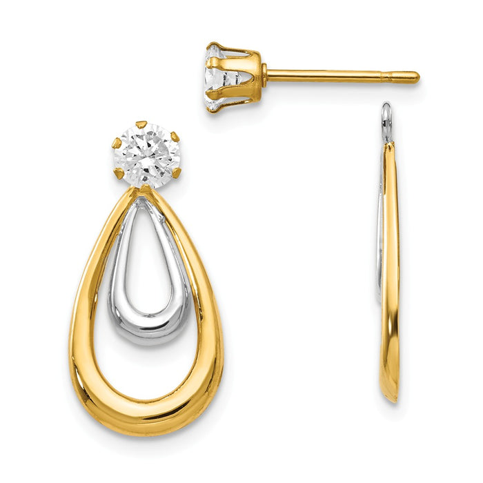 Million Charms 14K Two Tone Polished with Cubic Zirconia ( CZ ) Stud Earring Jackets, 25mm x 9mm