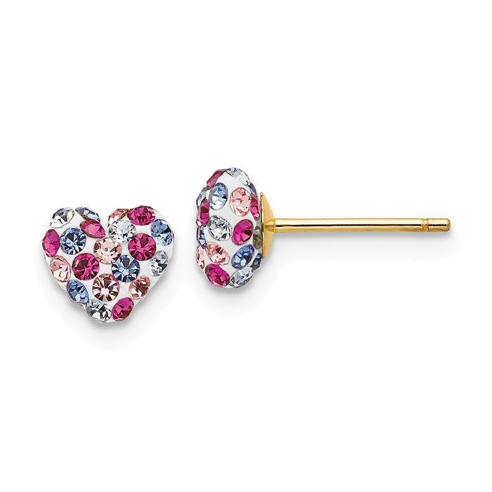 Million Charms 14k Yellow Gold Multi-colored Crystal 6mm Heart Post Earrings, 6mm x 6mm