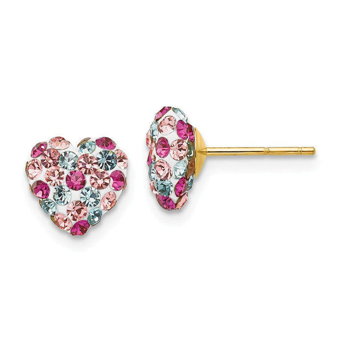 Million Charms 14k Yellow Gold Multi-colored Crystal 8mm Heart Post Earrings, 8mm x 8mm