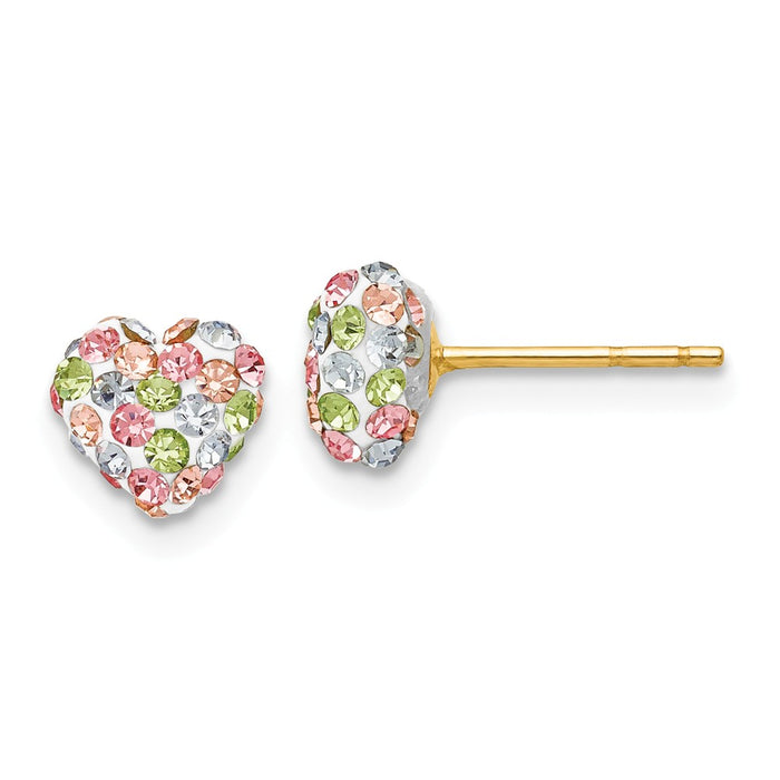 Million Charms 14k Yellow Gold Pastel Multi-colored Crystal 6mm Heart Post Earrings, 6mm x 6mm