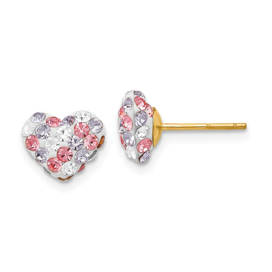 Million Charms 14k Yellow Gold Multicolored Crystal 8mm Heart Post Earrings, 7mm x 8mm