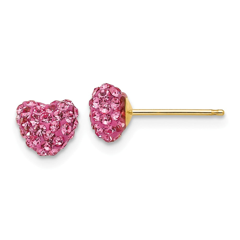 Million Charms 14k Yellow Gold Rose Crystal 6mm Heart Post Earrings, 6mm x 7mm