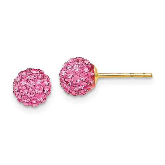 Million Charms 14k Yellow Gold Rose Crystal 6mm Post Earrings, 6mm x 6mm