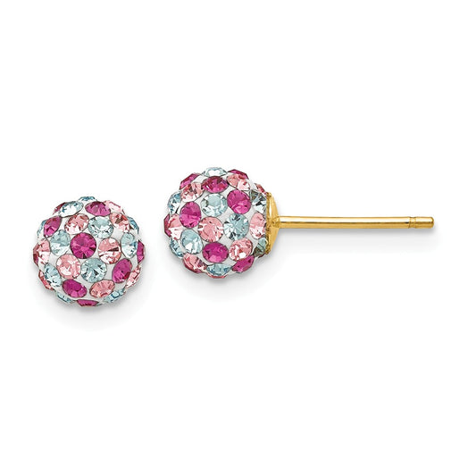 Million Charms 14k Yellow Gold Multi-colored Crystals 6mm Post Earrings, 6mm x 6mm