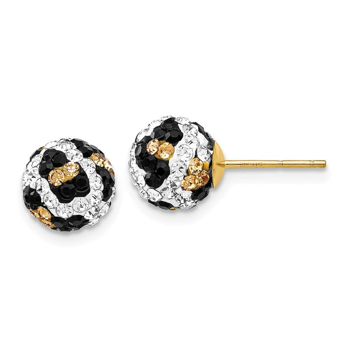 Million Charms 14k Yellow Gold Crystal Leopard White Black Yellow 8mm Post Earrings, 8mm x 8mm