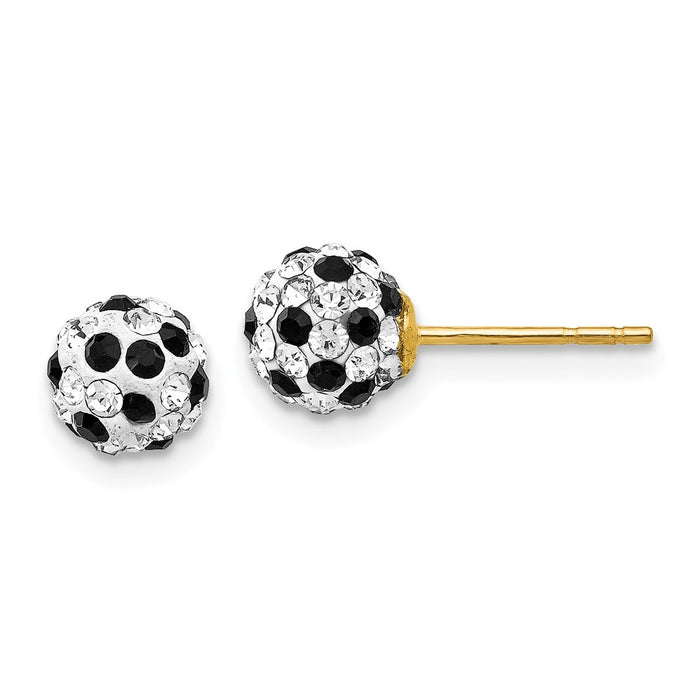 Million Charms 14k Yellow Gold Black and White Crystal 6mm Post Earrings, 6mm x 6mm