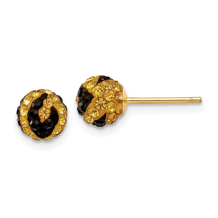 Million Charms 14k Yellow Gold Crystal Yellow and Black Stripe 6mm Post Earrings, 6mm x 6mm