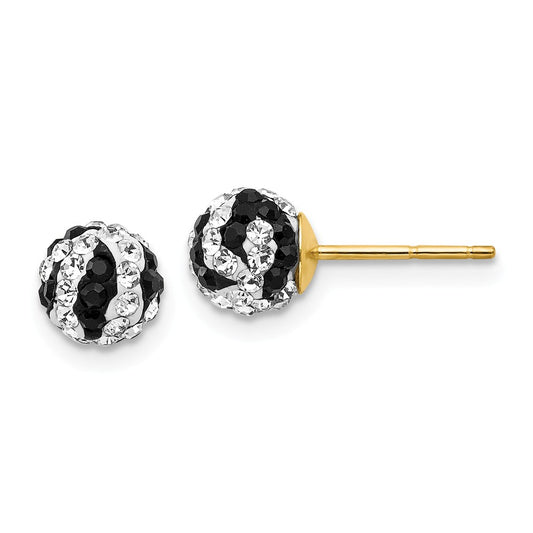 Million Charms 14k Yellow Gold Crystal Zebra 6mm Post Earrings, 6mm x 6mm