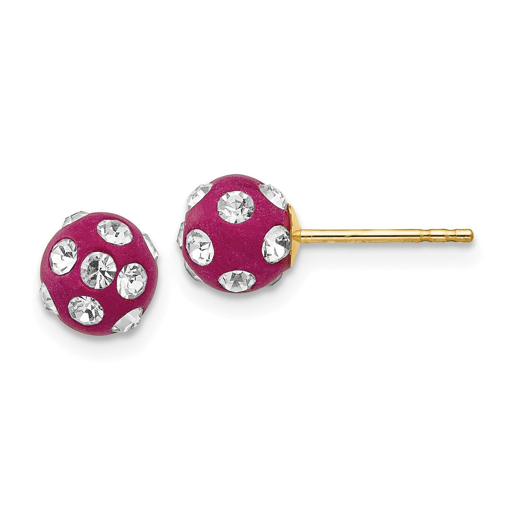 Million Charms 14k Yellow Gold Crystal Fuchsia 6mm Post Earrings, 6mm x 6mm