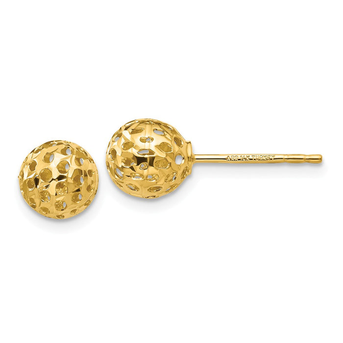 Million Charms 14k Yellow Gold Diamond-cut Bead Post Earrings, 7mm x 7mm