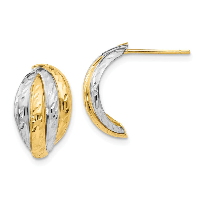 Million Charms 14k Yellow Gold Yellow Gold & Rhodium Polished and Diamond-Cut Fancy Post Earrings, 16mm x 10mm