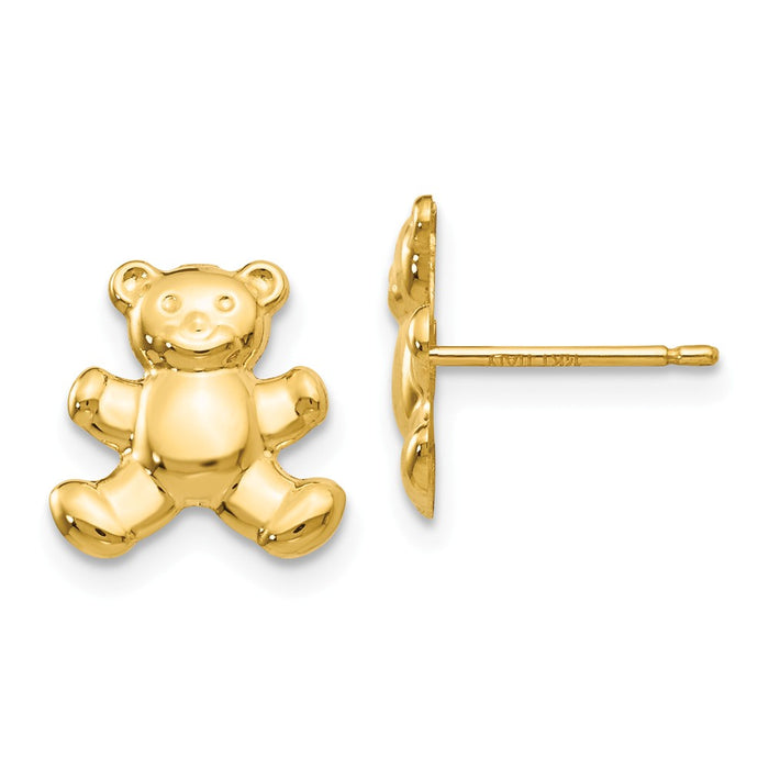 Million Charms 14k Yellow Gold Teddy Bear Post Earrings, 11mm x 10mm