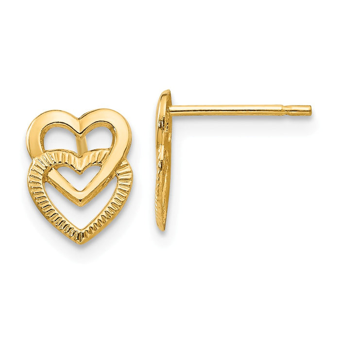 Million Charms 14k Yellow Gold Yellow Gold Polished Double Heart Post Earrings, 9mm x 6mm