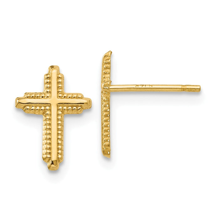 Million Charms 14k Yellow Gold Yellow Gold Polished Cross Post Earrings, 10mm x 7mm