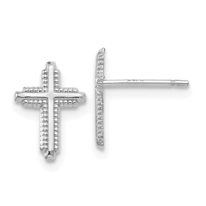 Million Charms 14K White Gold Polished Cross Post Earrings, 10mm x 7mm