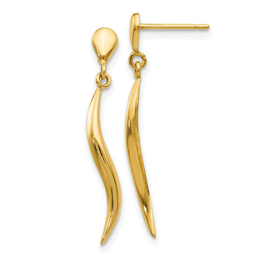 Million Charms 14k Yellow Gold Polished Fancy Dangle Post Earrings, 26mm x 2mm