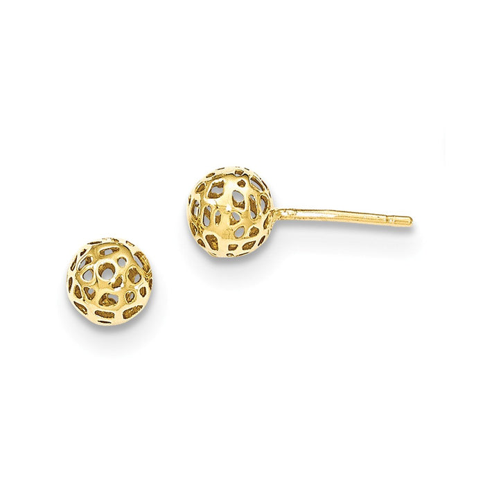 Million Charms 14k Yellow Gold Yellow Gold Fancy Ball Post Earrings, 6.5mm x 6.5mm