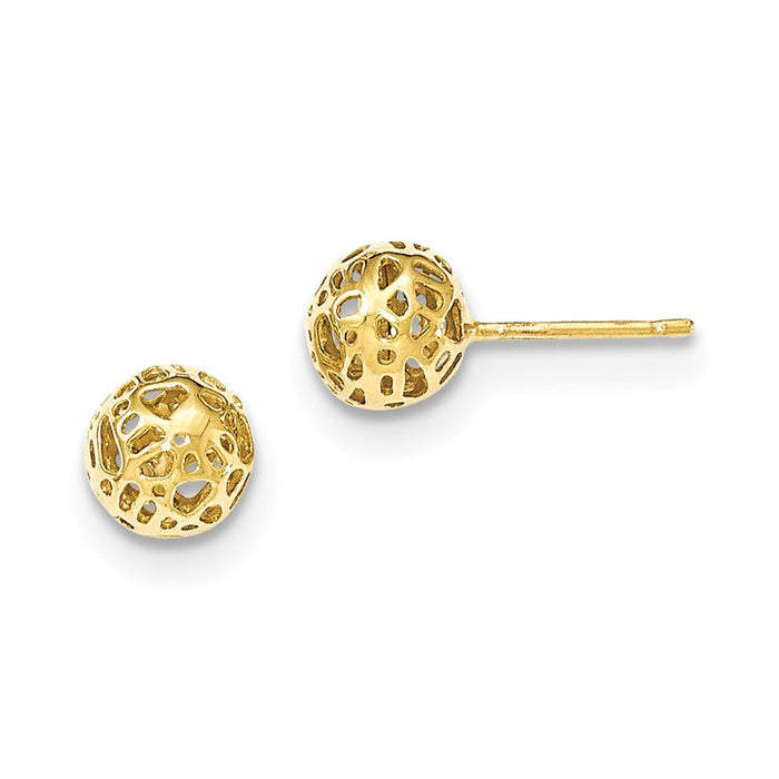 Million Charms 14k Yellow Gold Yellow Gold Medium Fancy Ball Post Earrings, 7.5mm x 7.5mm