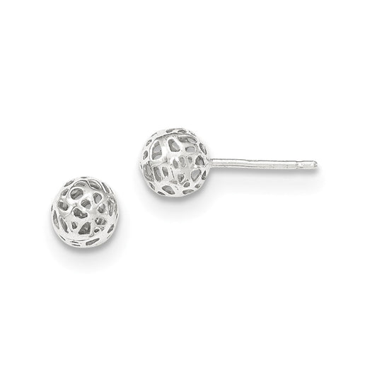 Million Charms 14K White Gold Fancy Ball Post Earrings, 6.5mm x 6.5mm