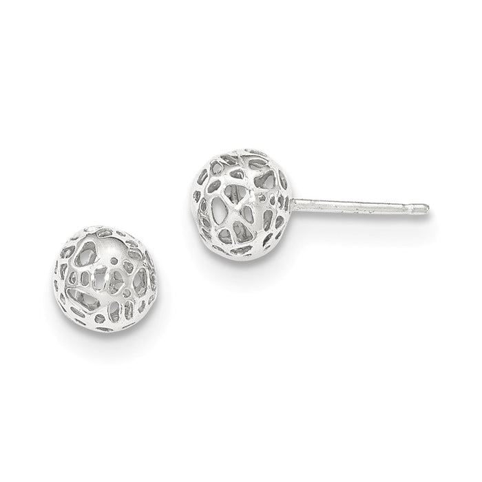 Million Charms 14K White Gold Medium Fancy Ball Post Earrings, 7.5mm x 7.5mm