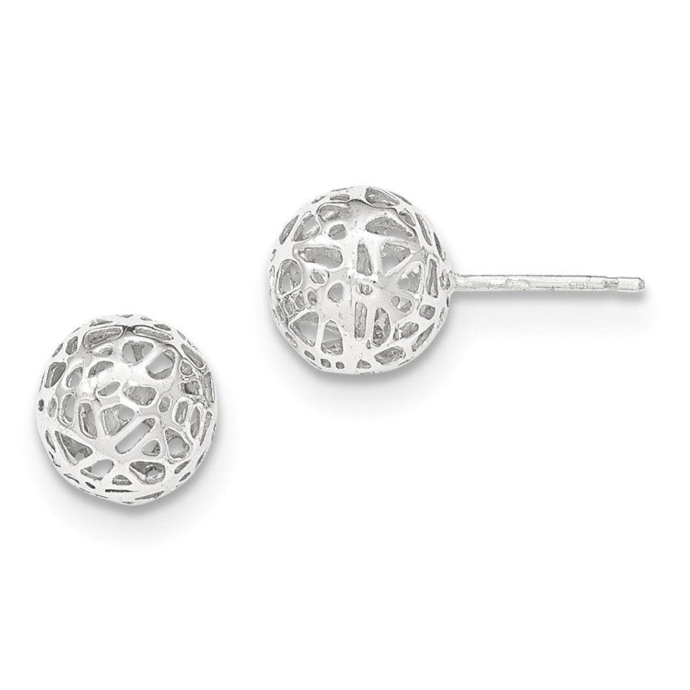 Million Charms 14K White Gold Large Fancy Ball Post Earrings, 9.5mm x 9.5mm