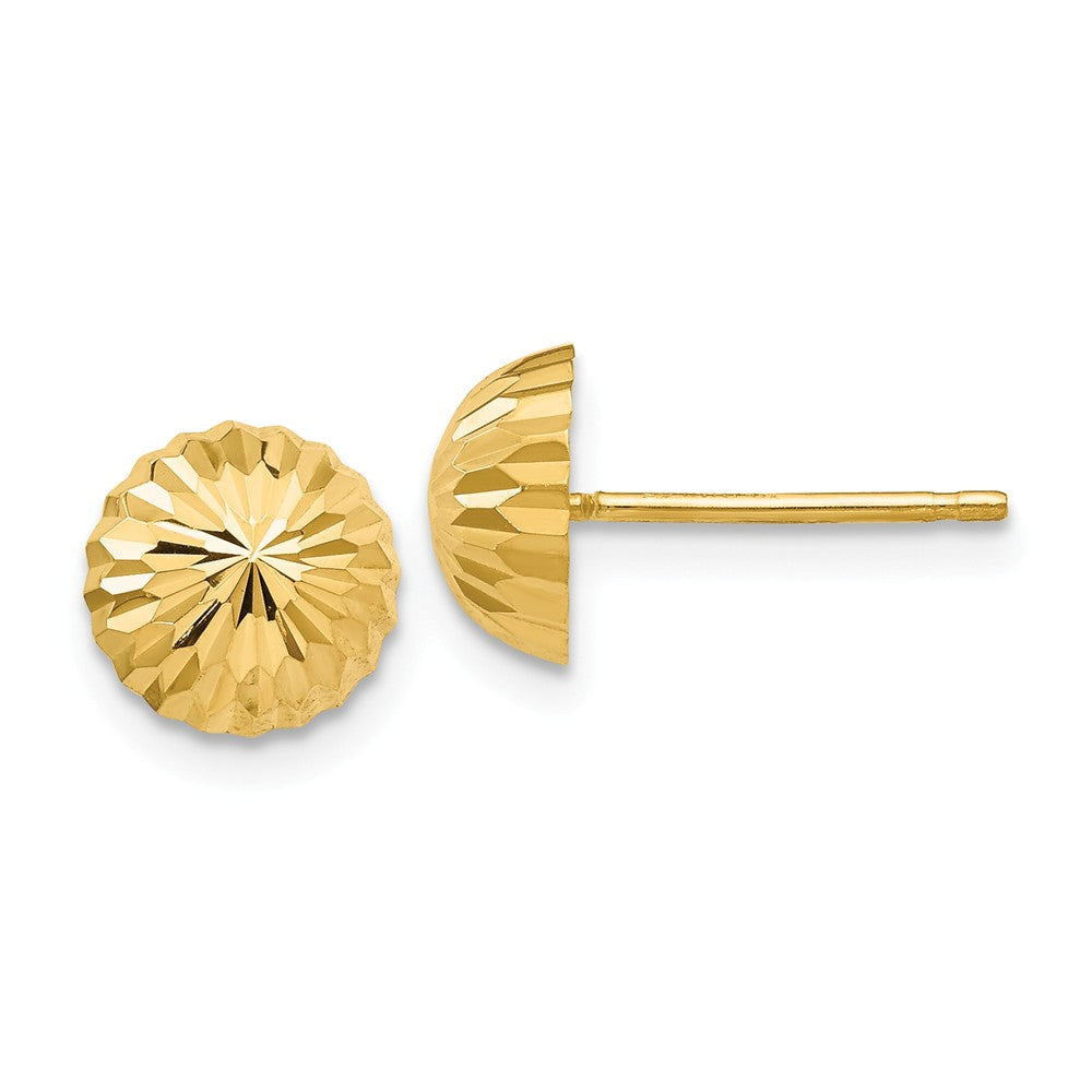 Million Charms 14k Yellow Gold Gold Diamond-cut 8mm Domed Post Earrings, 8mm x 8mm