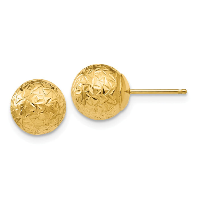 Million Charms 14k Yellow Gold Gold Round 8mm Crystal-cut Diamond-cut Ball Earrings, 8mm x 8mm