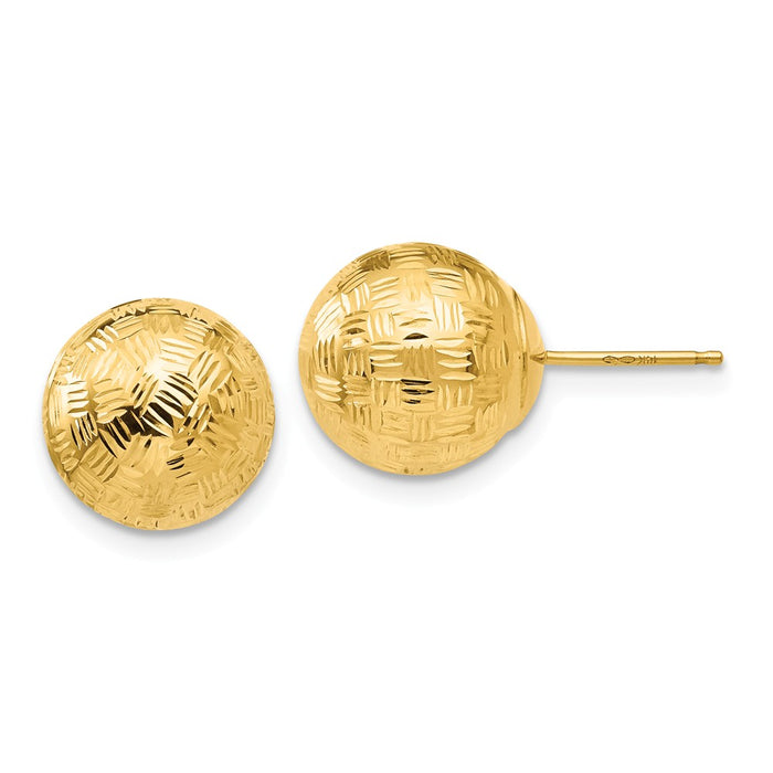Million Charms 14k Yellow Gold Gold Round 10mm Groove Diamond-cut Ball Post Earrings, 10mm x 10mm