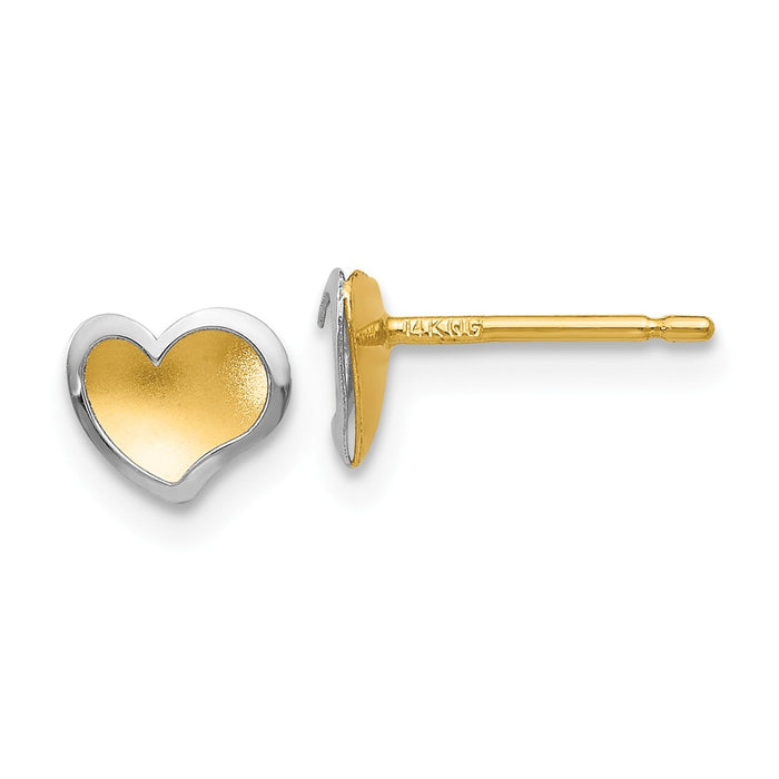 Million Charms 14k Two-tone Polished and Satin Heart Post Earrings, 3mm x 3mm