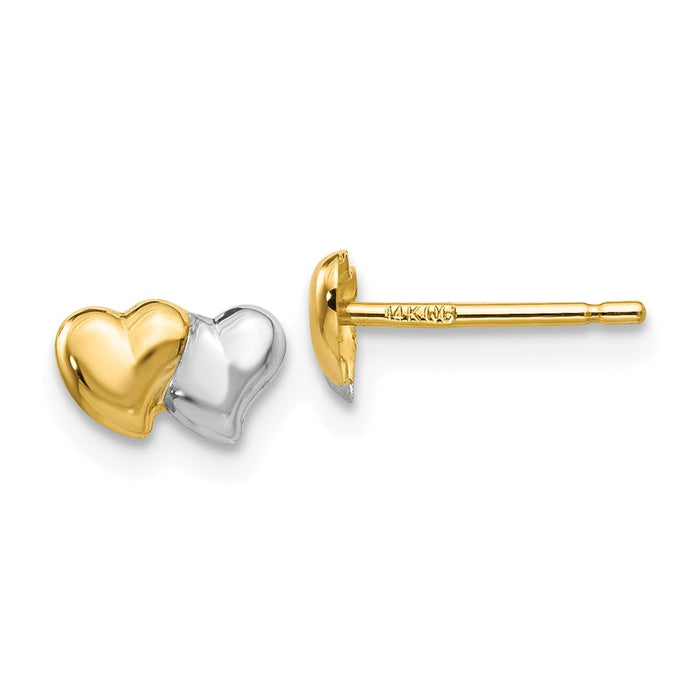Million Charms 14k with Rhodium Polished Heart Post Earrings, 4mm x 6mm