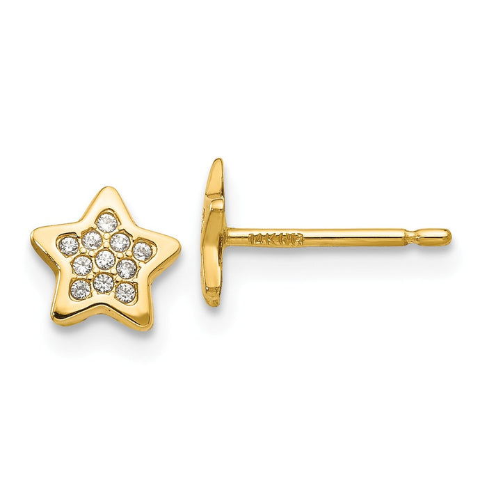 Million Charms 14k Yellow Gold Polished Cubic Zirconia ( CZ ) Star Post Earrings, 6mm x 6mm