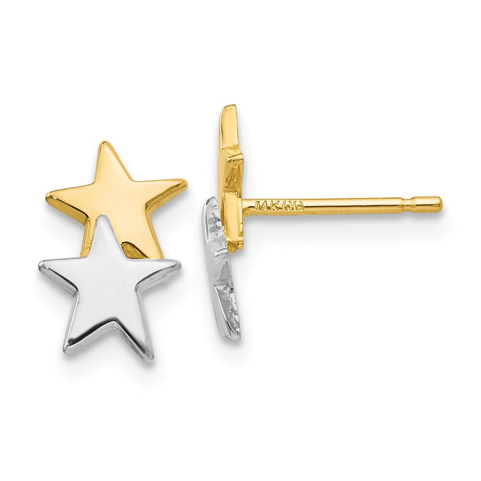 Million Charms 14k with Rhodium Polished Star Post Earrings, 12mm x 7mm