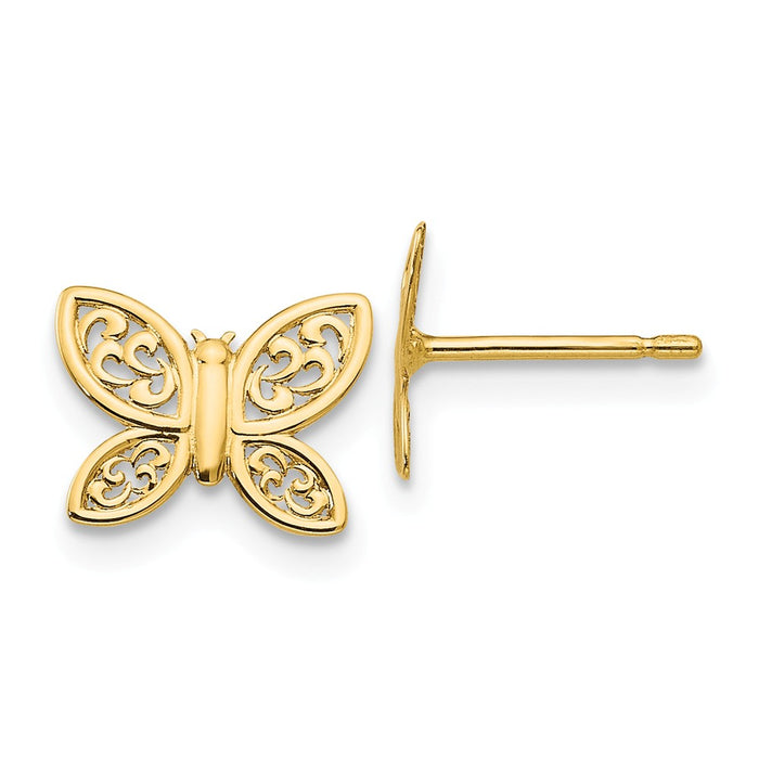 Million Charms 14k Yellow Gold Polished Butterfly Post Earrings, 7.45mm x 9.25mm