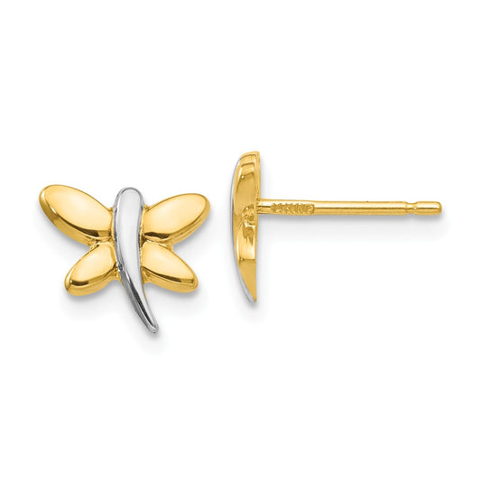 Million Charms 14k with Rhodium Polished Dragonfly Post Earrings, 10mm x 8mm