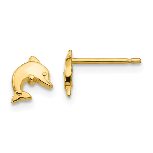 Million Charms 14k Yellow Gold Polished Dolphin Post Earrings, 7mm x 6mm