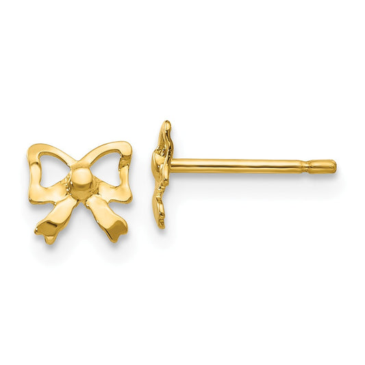 Million Charms 14k Yellow Gold Polished Bow Post Earrings, 7mm x 6mm