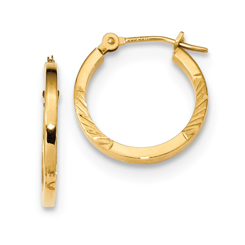 Million Charms 14k Yellow Gold Satin & Polished Diamond-cut Design Hoops, 16.17mm x 16.07mm
