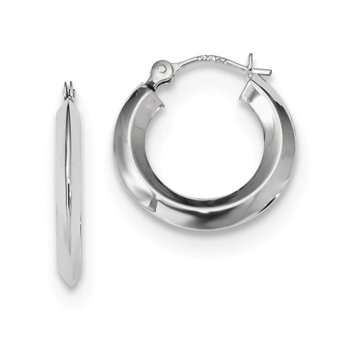Million Charms 14k White Gold Polished Knife Edge Hoops, 15.2mm x 15.2mm