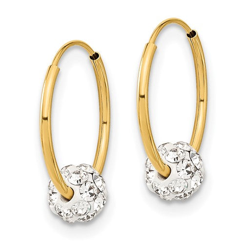 Million Charms 14k Yellow Gold Polished Crystal and Resin Bead Endless Hoops, 15.3mm x 13.7mm