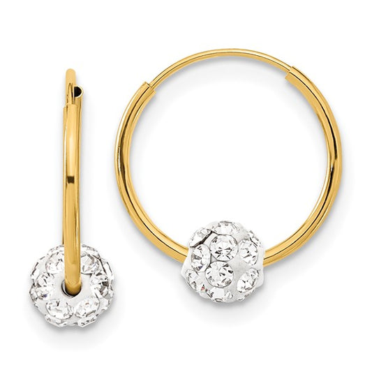 Million Charms 14k Yellow Gold Polished Crystal and Resin Bead Endless Hoops, 15.3mm x 13.7mm