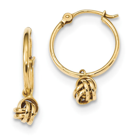 Million Charms 14k Yellow Gold Polished Love Knot Dangle Hoops, 22.2mm x 15mm