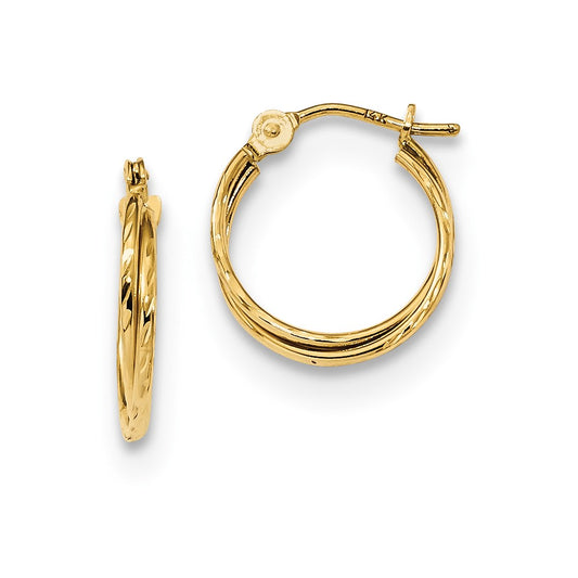 Million Charms 14k Yellow Gold Diamond-cut Polished Double Hoops, 12.9mm x 11.9mm