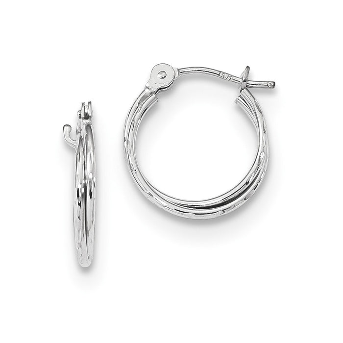 Million Charms 14k White Gold Polished Diamond-cut Double Hoops, 12.9mm x 11.9mm